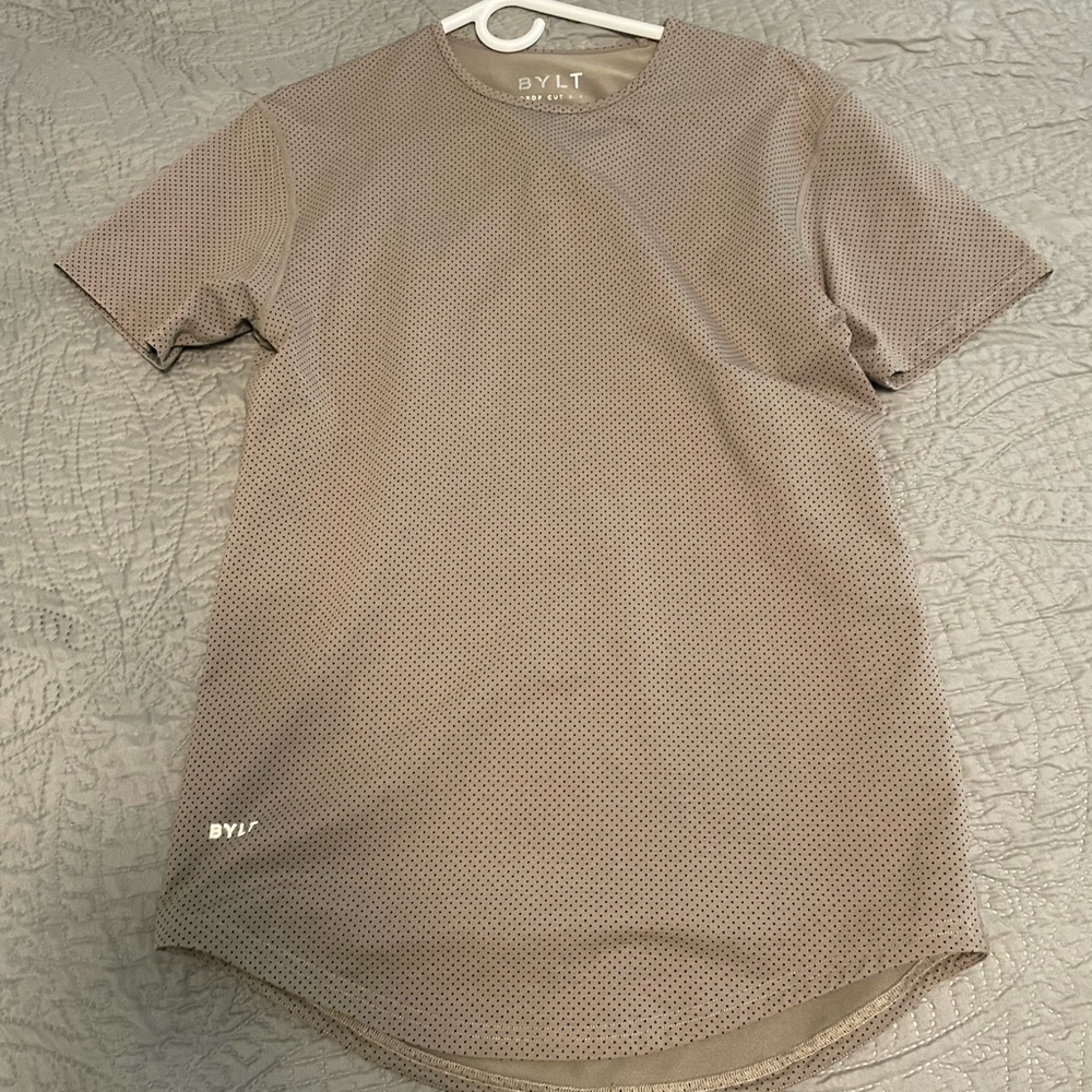 BYLT men’s shirt- size small- color olive micro polka dots